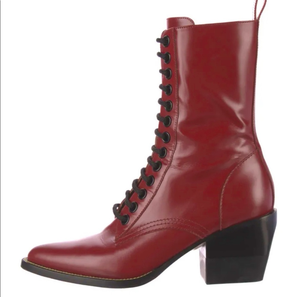 CHLOE Leather Lace-Up Western Boot Heel